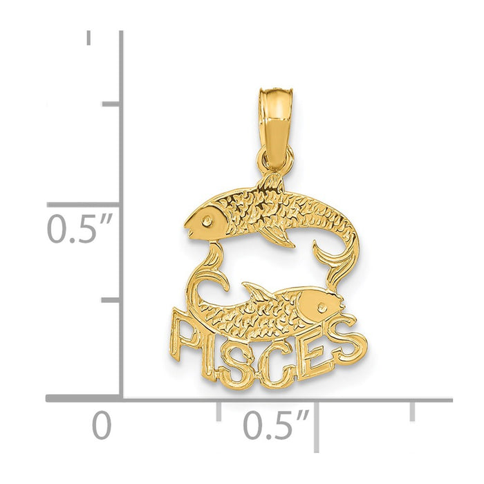 Million Charms 14K Yellow Gold Themed Engraved Block Pisces Charm