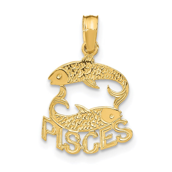 Million Charms 14K Yellow Gold Themed Engraved Block Pisces Charm