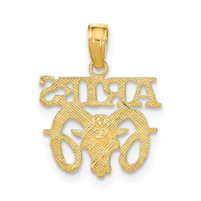 Million Charms 14K Yellow Gold Themed Engraved Block Aries Charm