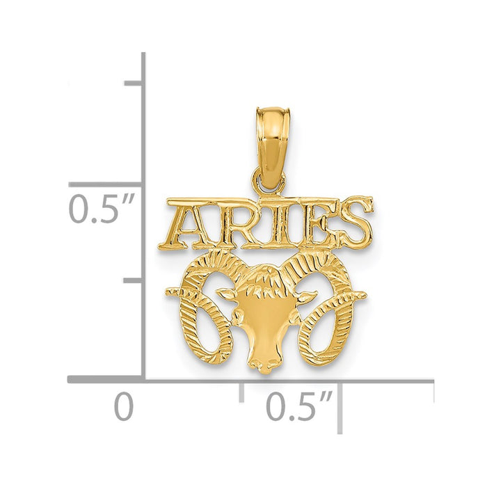 Million Charms 14K Yellow Gold Themed Engraved Block Aries Charm