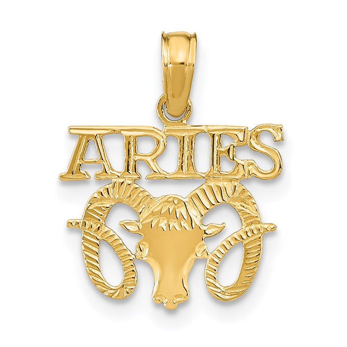 Million Charms 14K Yellow Gold Themed Engraved Block Aries Charm
