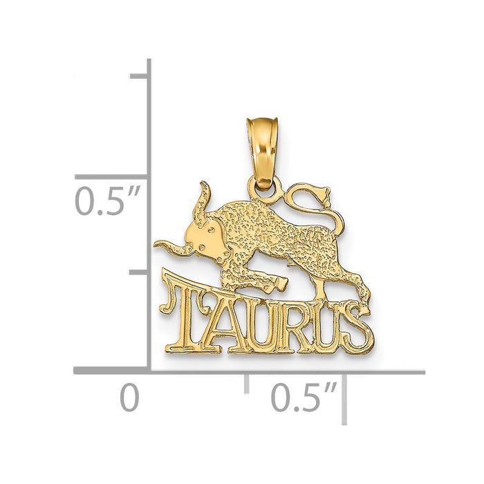 Million Charms 14K Yellow Gold Themed Engraved & Block Taurus Charm