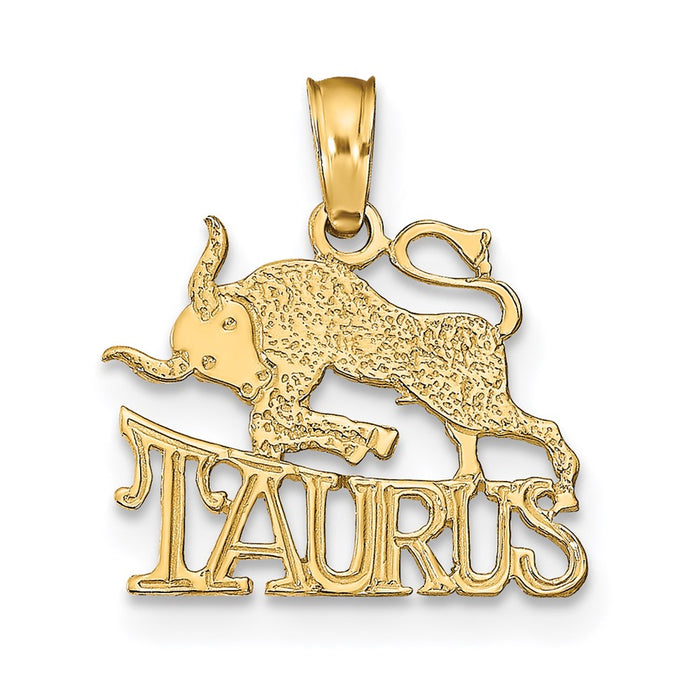Million Charms 14K Yellow Gold Themed Engraved & Block Taurus Charm