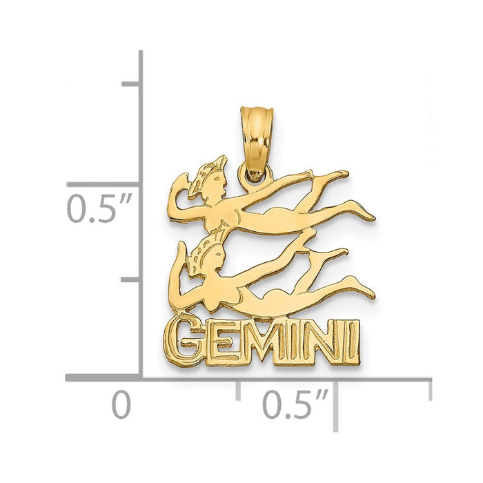 Million Charms 14K Yellow Gold Themed Engraved & Block Gemini Charm