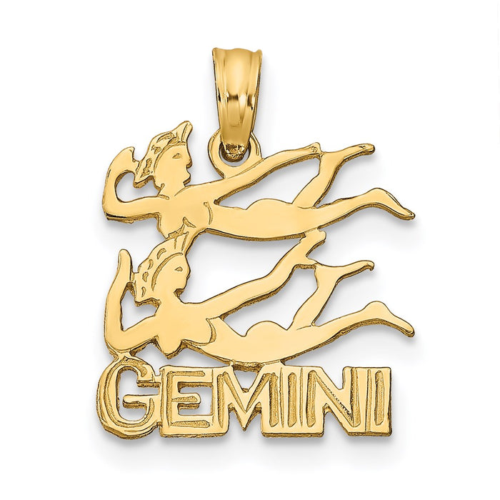 Million Charms 14K Yellow Gold Themed Engraved & Block Gemini Charm