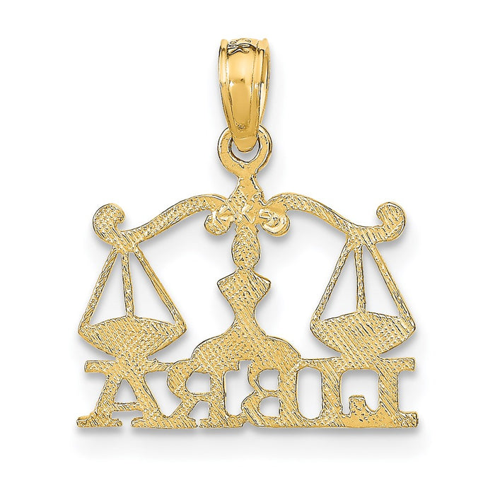 Million Charms 14K Yellow Gold Themed Engraved Block Libra Charm