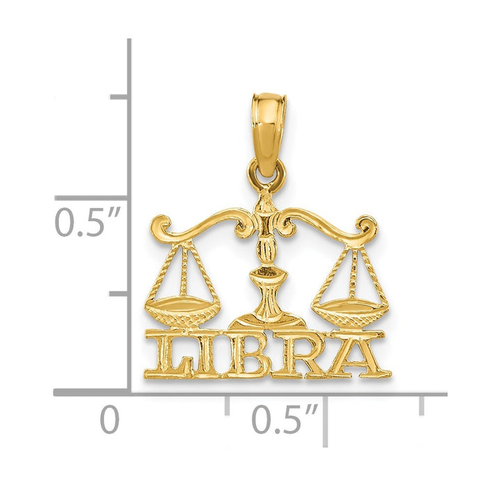 Million Charms 14K Yellow Gold Themed Engraved Block Libra Charm