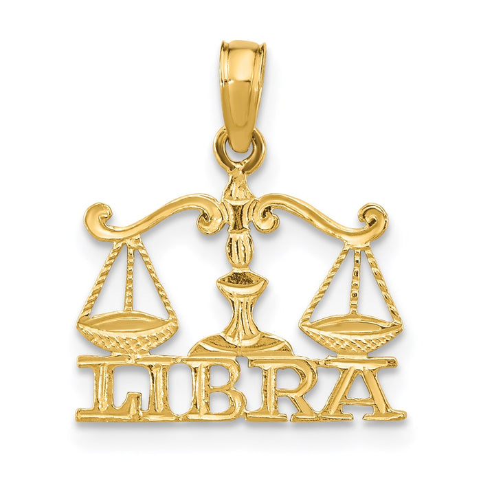 Million Charms 14K Yellow Gold Themed Engraved Block Libra Charm