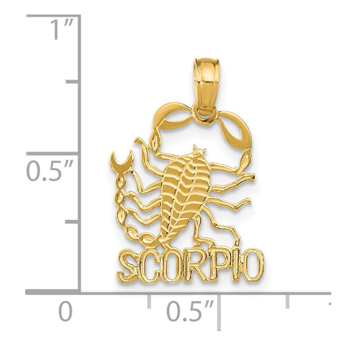 Million Charms 14K Yellow Gold Themed Engraved Block Scorpio Charm