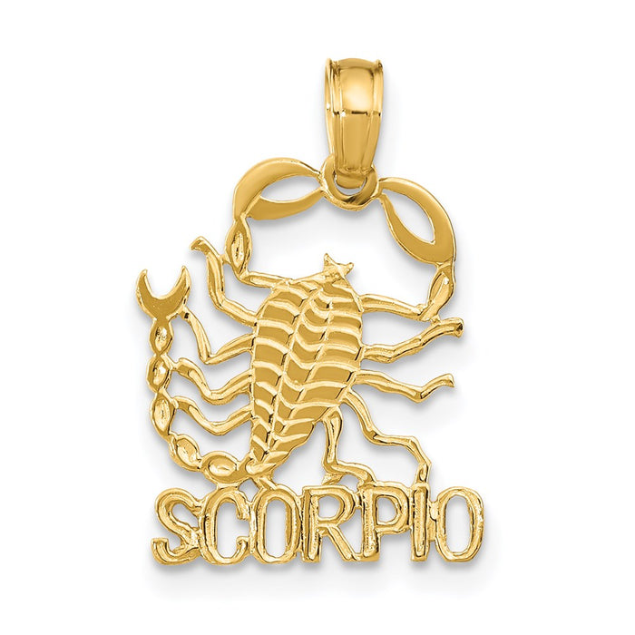 Million Charms 14K Yellow Gold Themed Engraved Block Scorpio Charm