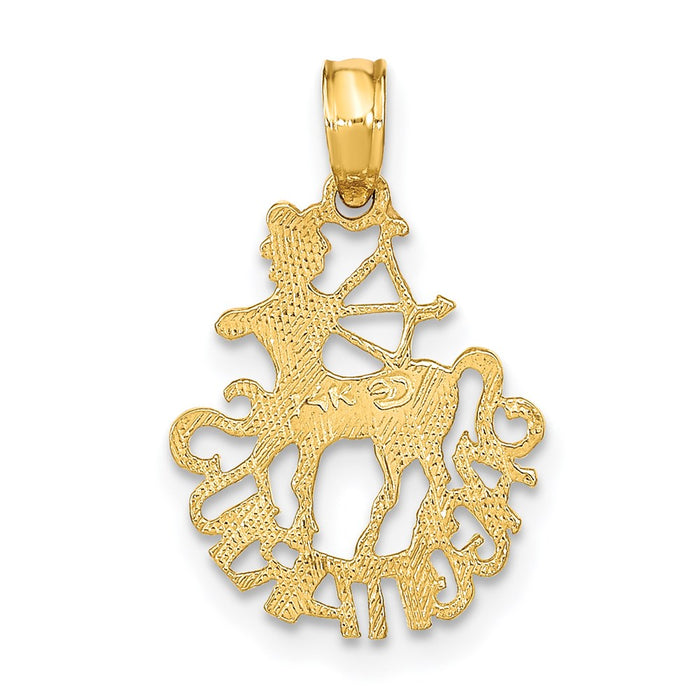 Million Charms 14K Yellow Gold Themed Engraved & Block Sagittarius Charm