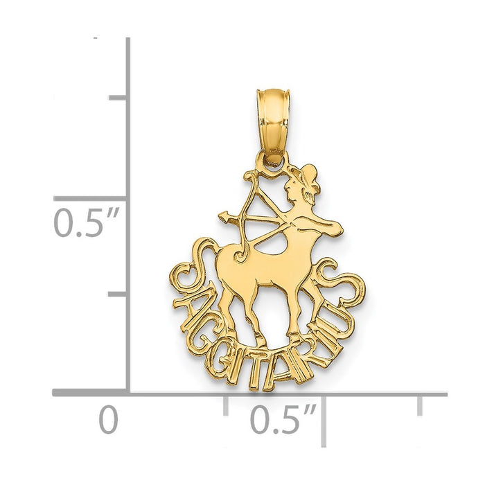 Million Charms 14K Yellow Gold Themed Engraved & Block Sagittarius Charm
