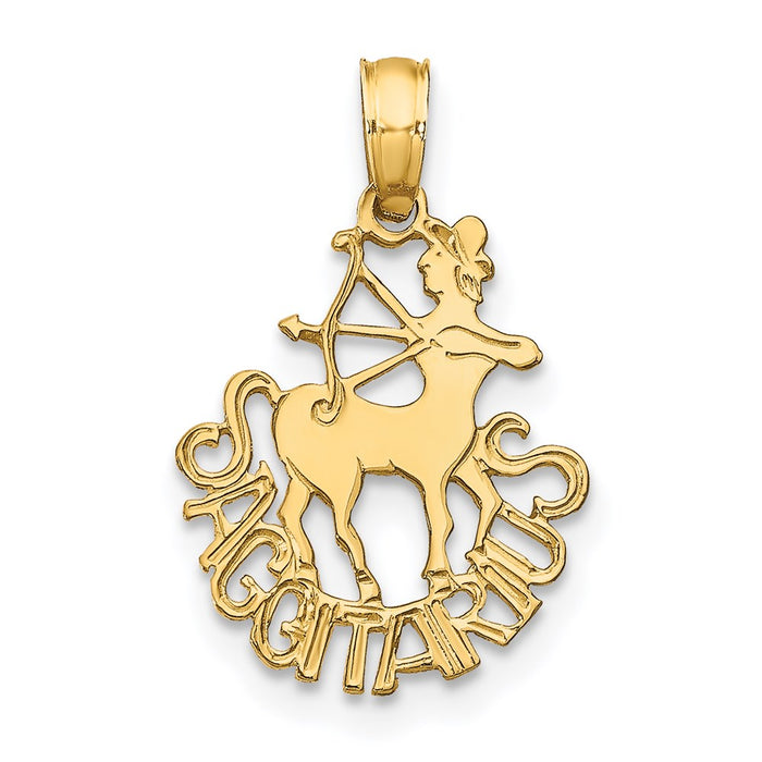 Million Charms 14K Yellow Gold Themed Engraved & Block Sagittarius Charm
