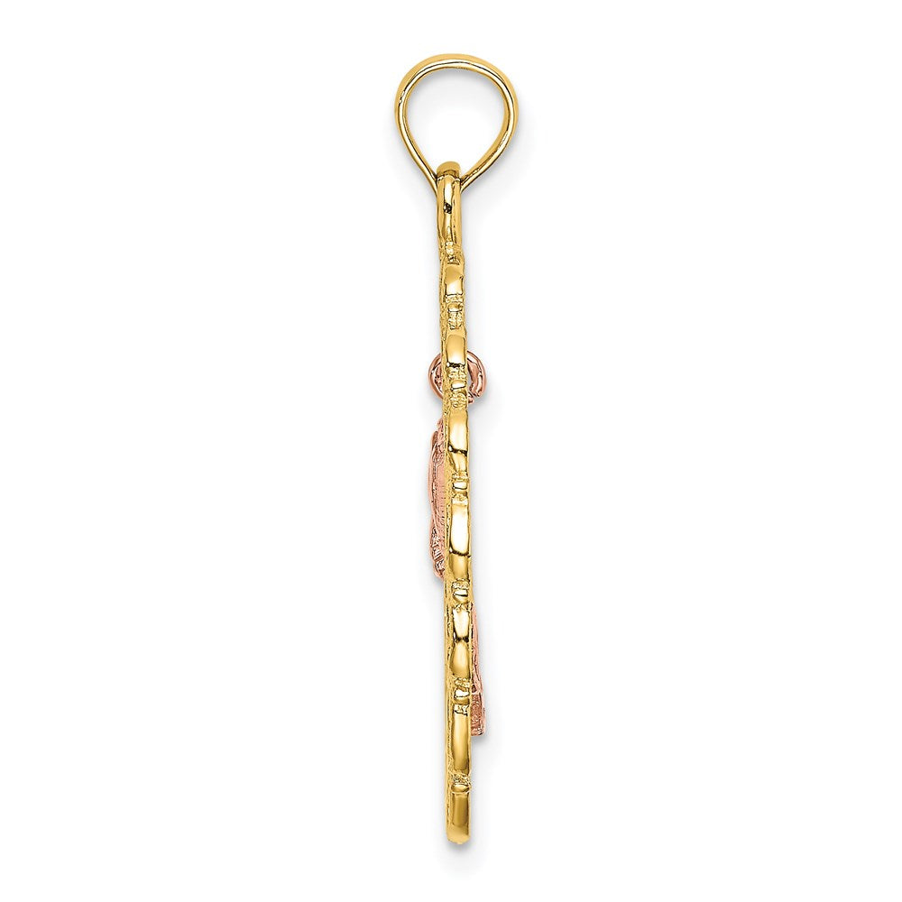 Million Charms 14K Two-Tone Textured Oval Frame Dangling Rose Charm