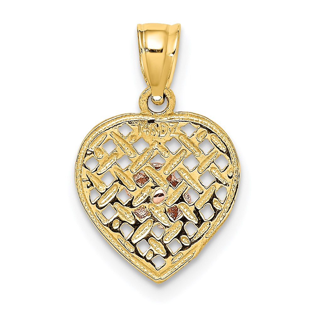 Million Charms 14K Two Tone Flower On Waven Heart Charm