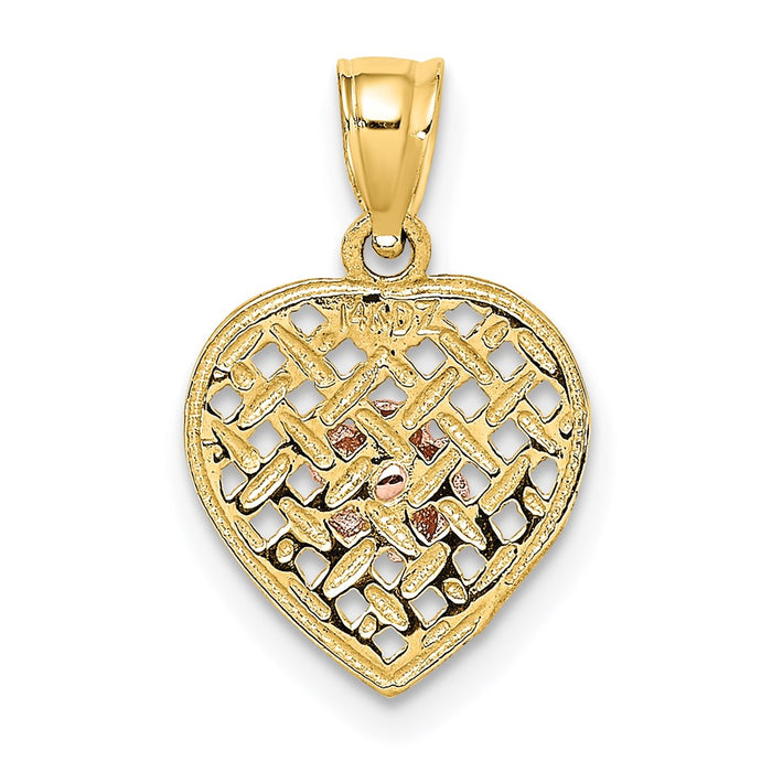 Million Charms 14K Two Tone Flower On Waven Heart Charm