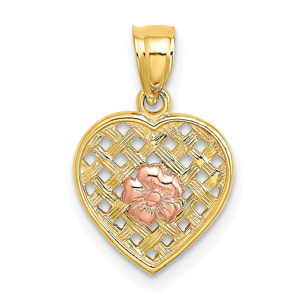 Million Charms 14K Two Tone Flower On Waven Heart Charm