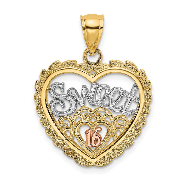 Million Charms 14K Tri-Color Sweet 16 Birthday In Heart Charm