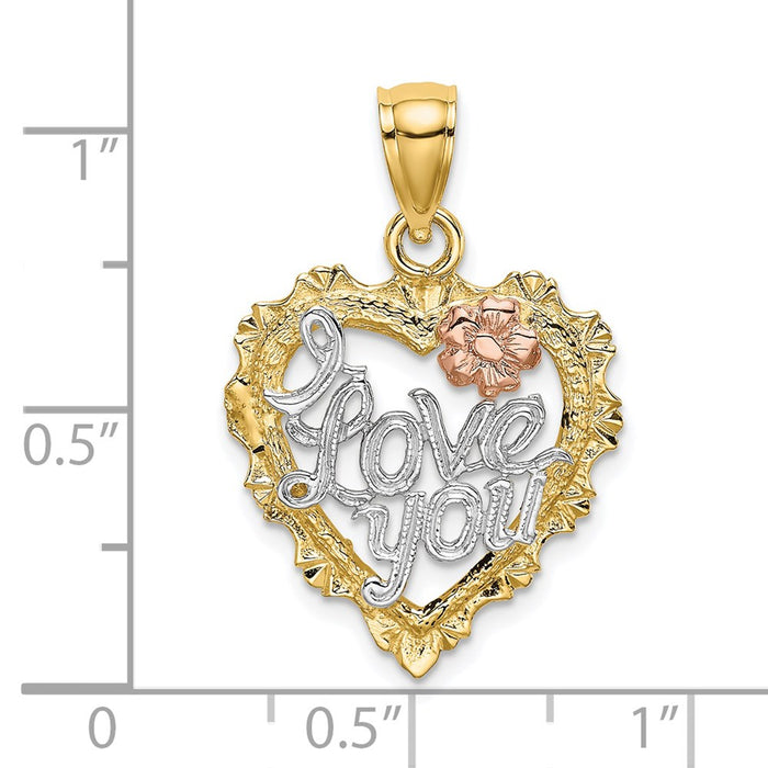 Million Charms 14K Two-Tone With White Rhodium-Plated Heart I Love You Charm