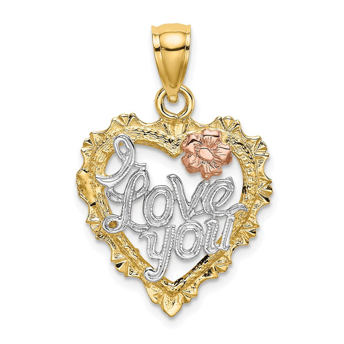 Million Charms 14K Two-Tone With White Rhodium-Plated Heart I Love You Charm