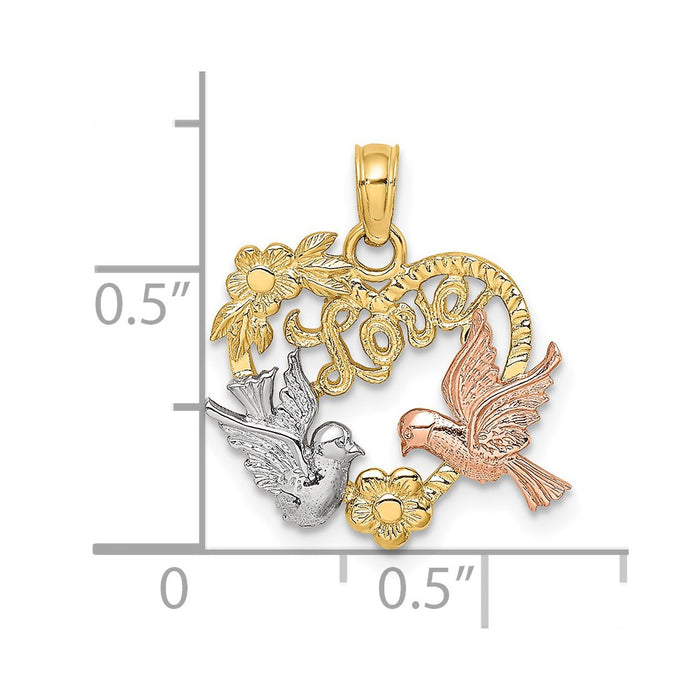 Million Charms 14K Yellow & Rose Gold Themed With Rhodium-Plated Dove & Love & Heart Charm