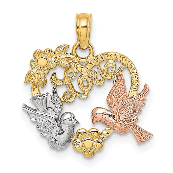 Million Charms 14K Yellow & Rose Gold Themed With Rhodium-Plated Dove & Love & Heart Charm