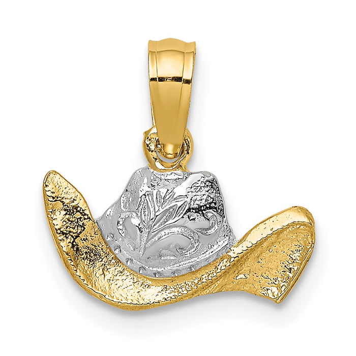 Million Charms 14K Yellow Gold Themed With Rhodium-Plated Cowboy Hat Charm