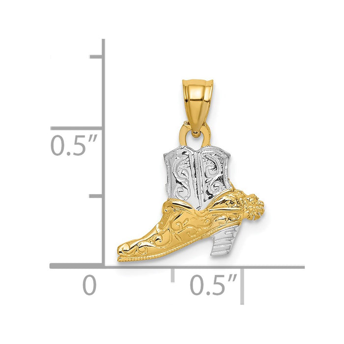 Million Charms 14K Yellow Gold Themed With Rhodium-Plated Cowboy Boot Charm