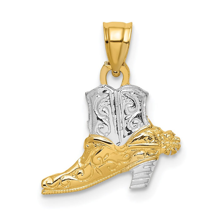 Million Charms 14K Yellow Gold Themed With Rhodium-Plated Cowboy Boot Charm