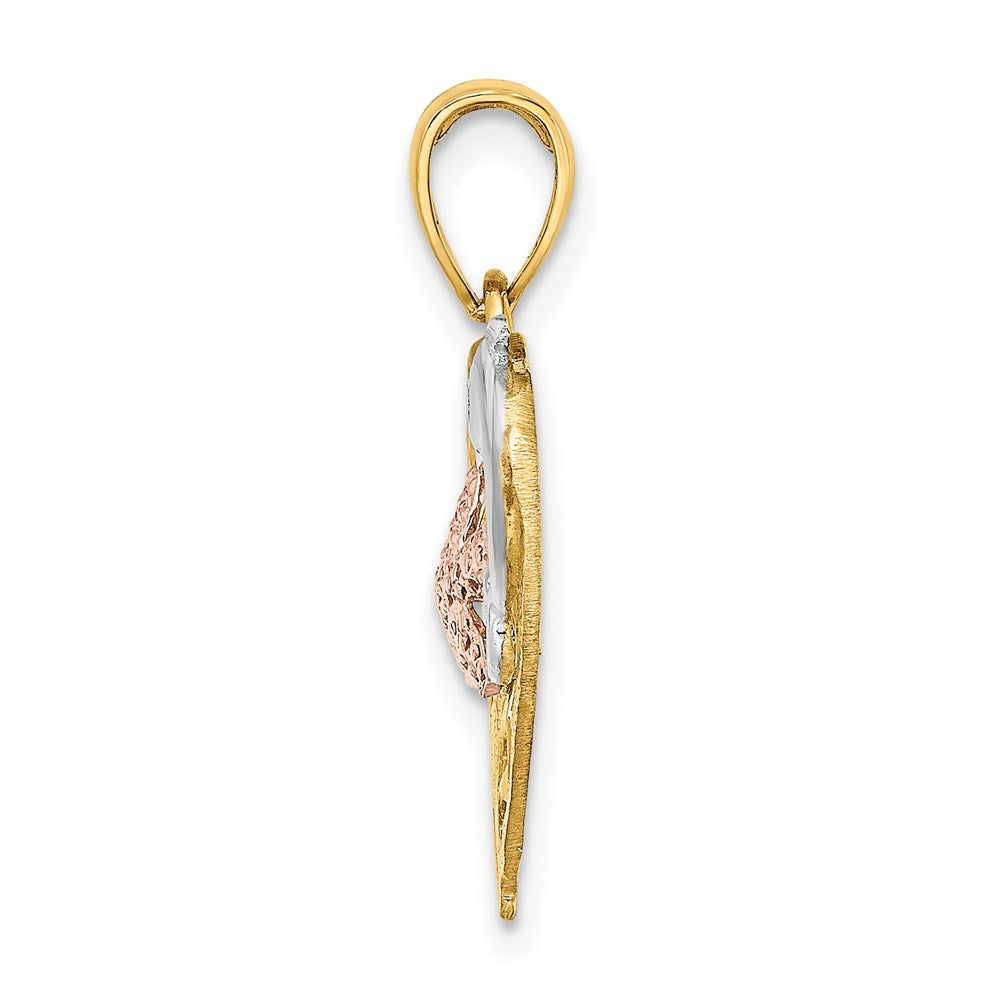 Million Charms 14K Tri-Color Dolphin & Nautical Starfish In Heart Charm