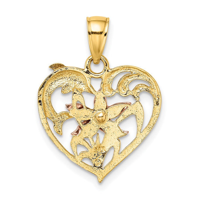Million Charms 14K Tri-Color Dolphin & Nautical Starfish In Heart Charm