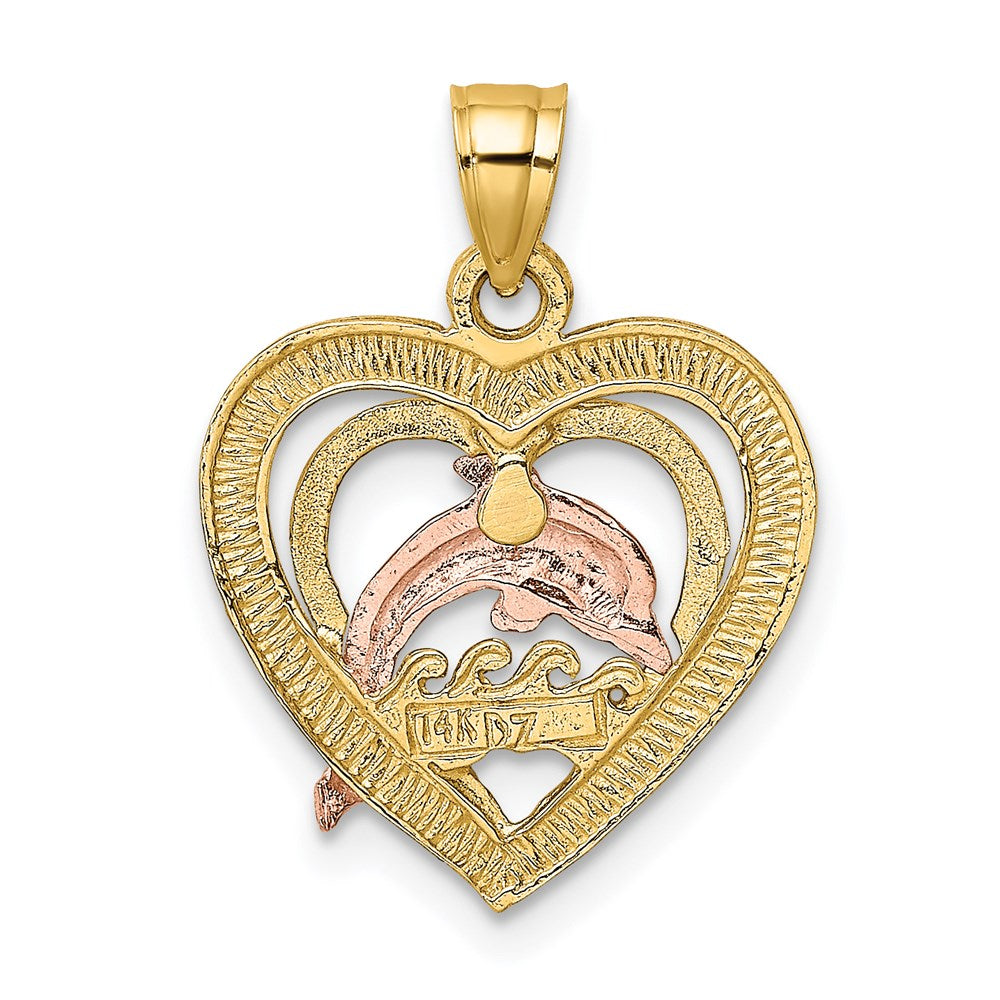Million Charms 14K Tri-Color Dolphin In Heart Charm