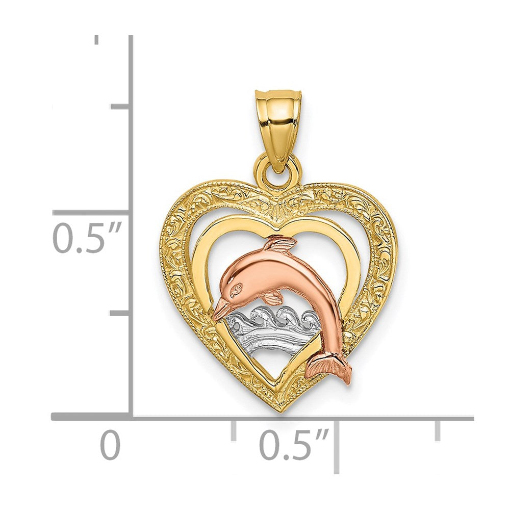Million Charms 14K Tri-Color Dolphin In Heart Charm
