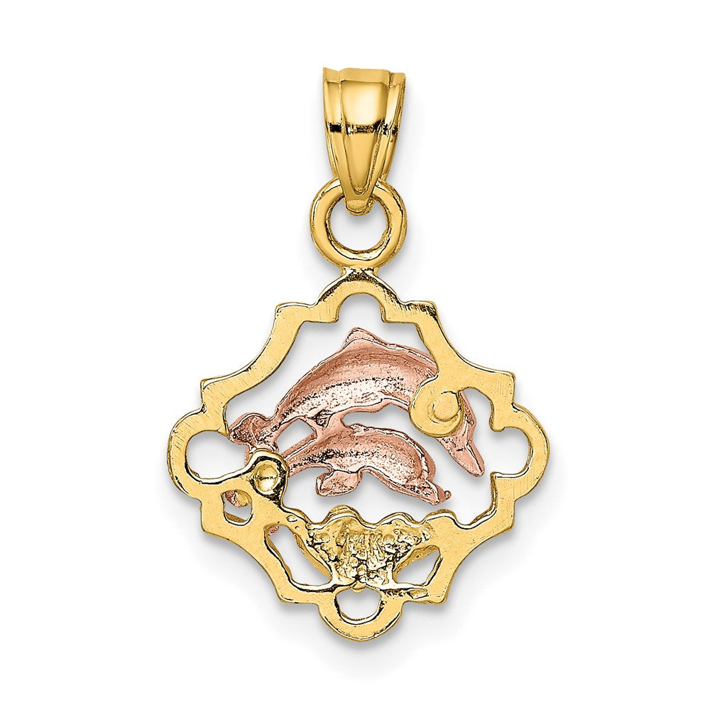 Million Charms 14K Tri-Color Double Dolphins In Frame Charm