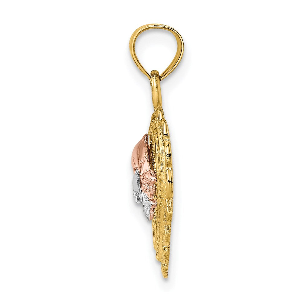 Million Charms 14K Two-Tone With White Rhodium-plated Double Dolphins On Basket Heart Charm