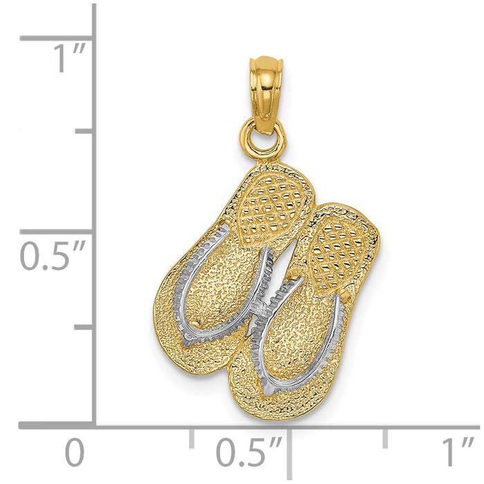 Million Charms 14K Yellow Gold Themed With Rhodium-Plated Large Double Flip-Flop Charm