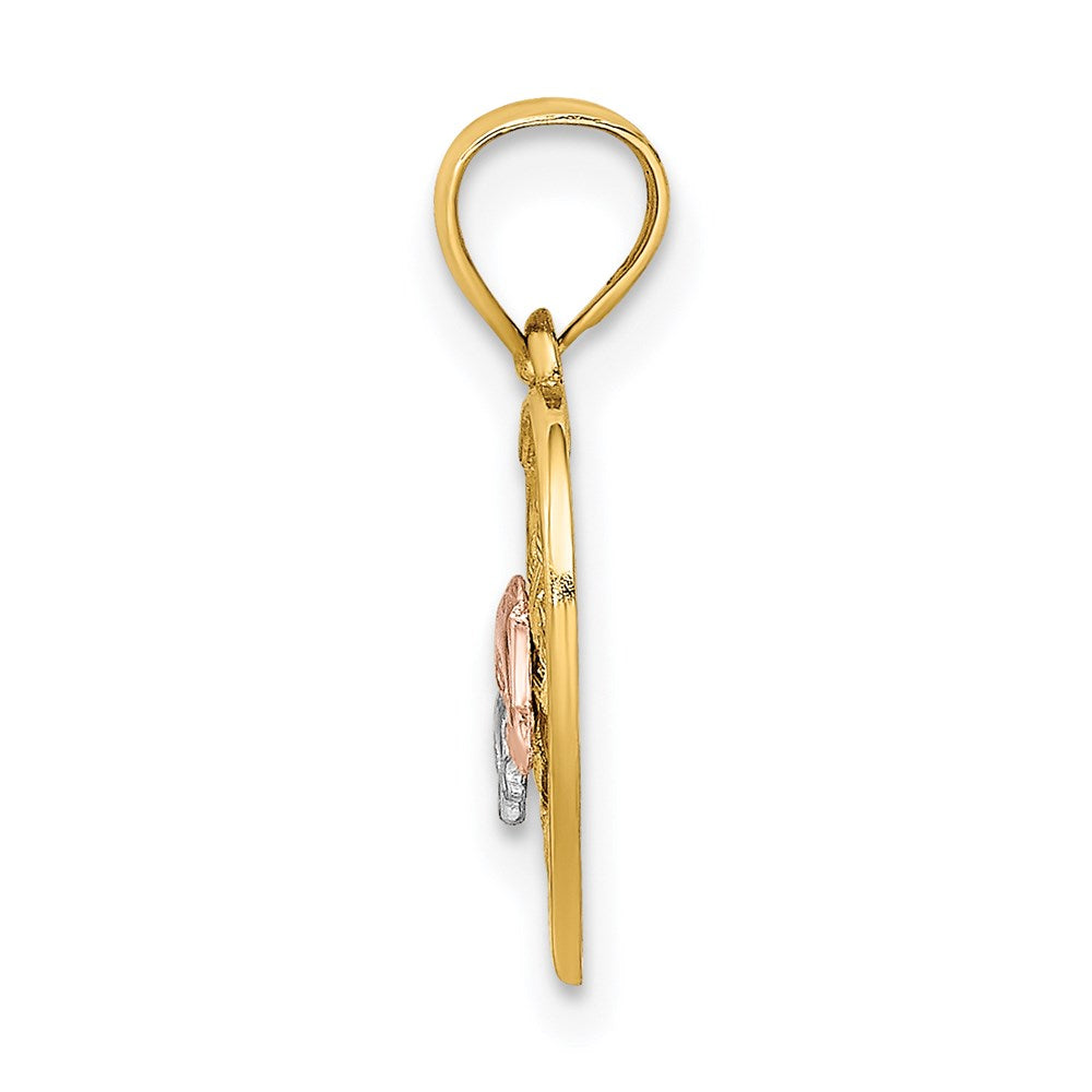 Million Charms 14K Two-Tone With White Rhodium-plated Double Dolphins On Woven Heart Charm