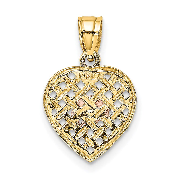 Million Charms 14K Two-Tone With White Rhodium-plated Double Dolphins On Woven Heart Charm