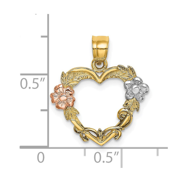 Million Charms 14K Tri-Color Flower In Heart Charm