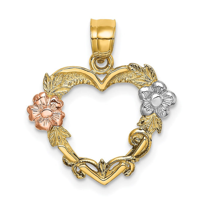 Million Charms 14K Tri-Color Flower In Heart Charm