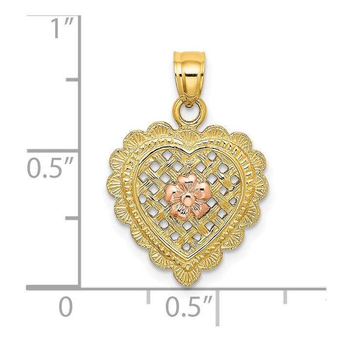 Million Charms 14K Yellow & Rose Gold Themed Flower In Heart Basket Charm