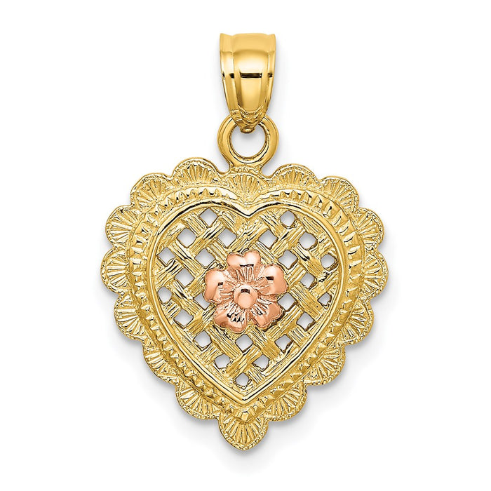 Million Charms 14K Yellow & Rose Gold Themed Flower In Heart Basket Charm