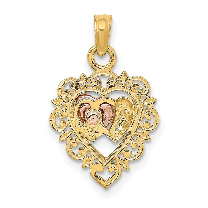 Million Charms 14K Yellow & Rose Gold Themed With White Rhodium-plated Textured Hearts Charm