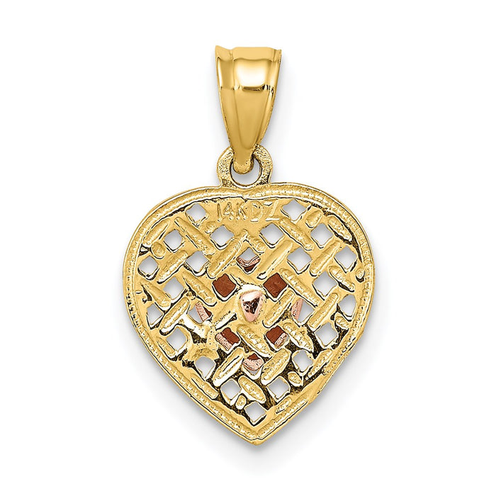 Million Charms 14K Yellow & Rose Gold Themed Polished Heart On Woven Heart Charm