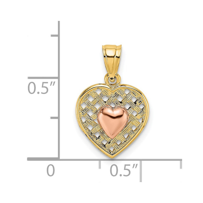 Million Charms 14K Yellow & Rose Gold Themed Polished Heart On Woven Heart Charm