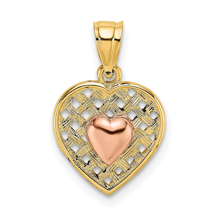 Million Charms 14K Yellow & Rose Gold Themed Polished Heart On Woven Heart Charm