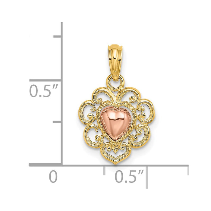 Million Charms 14K Yellow & Rose Polished & Textured Heart Charm