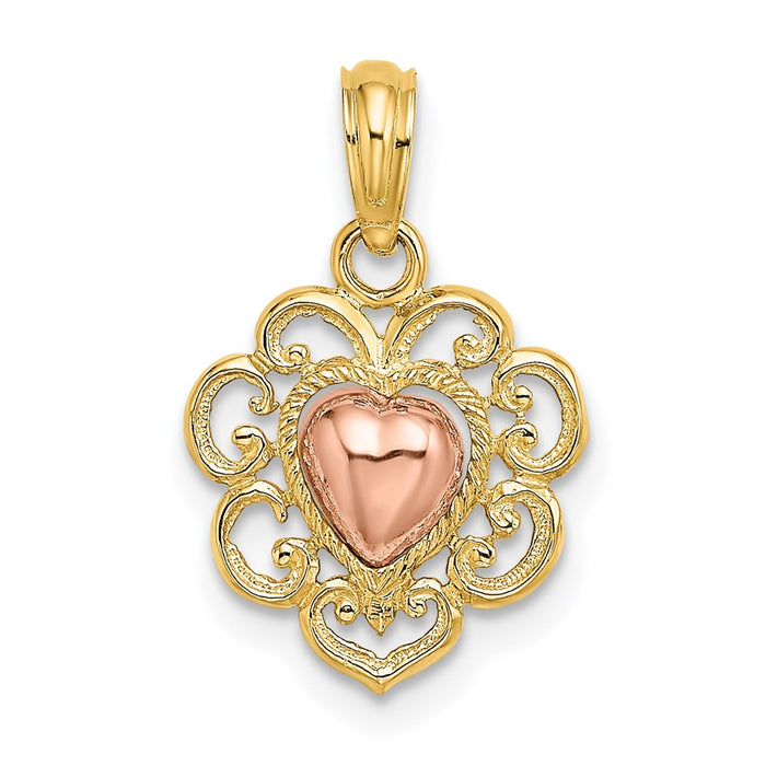 Million Charms 14K Yellow & Rose Polished & Textured Heart Charm