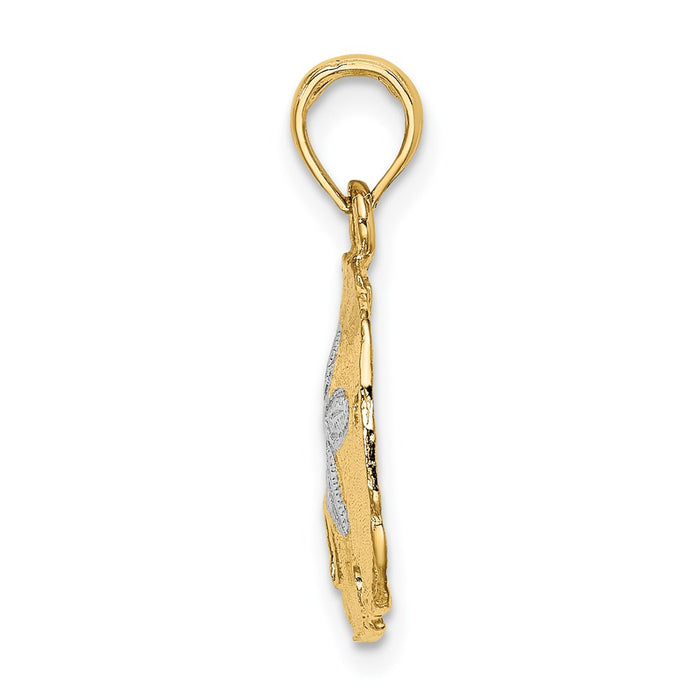 Million Charms 14K Yellow Gold Themed With Rhodium-Plated & Polished Sand Dollar Charm