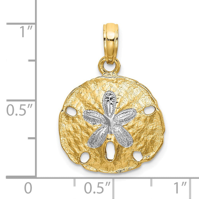 Million Charms 14K Yellow Gold Themed With Rhodium-Plated & Polished Sand Dollar Charm